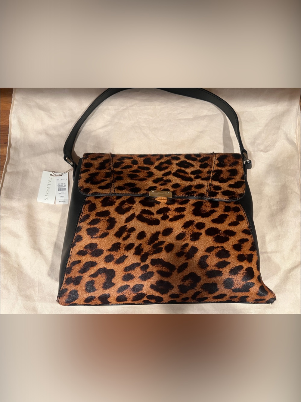 Talbots Leopard-Print Shoulder Bag with Black Trim